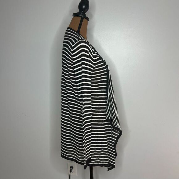 AB Studio, Fly Away Waterfall Draped Black White Striped Cardigan Women’s Medium - Picture 4 of 8